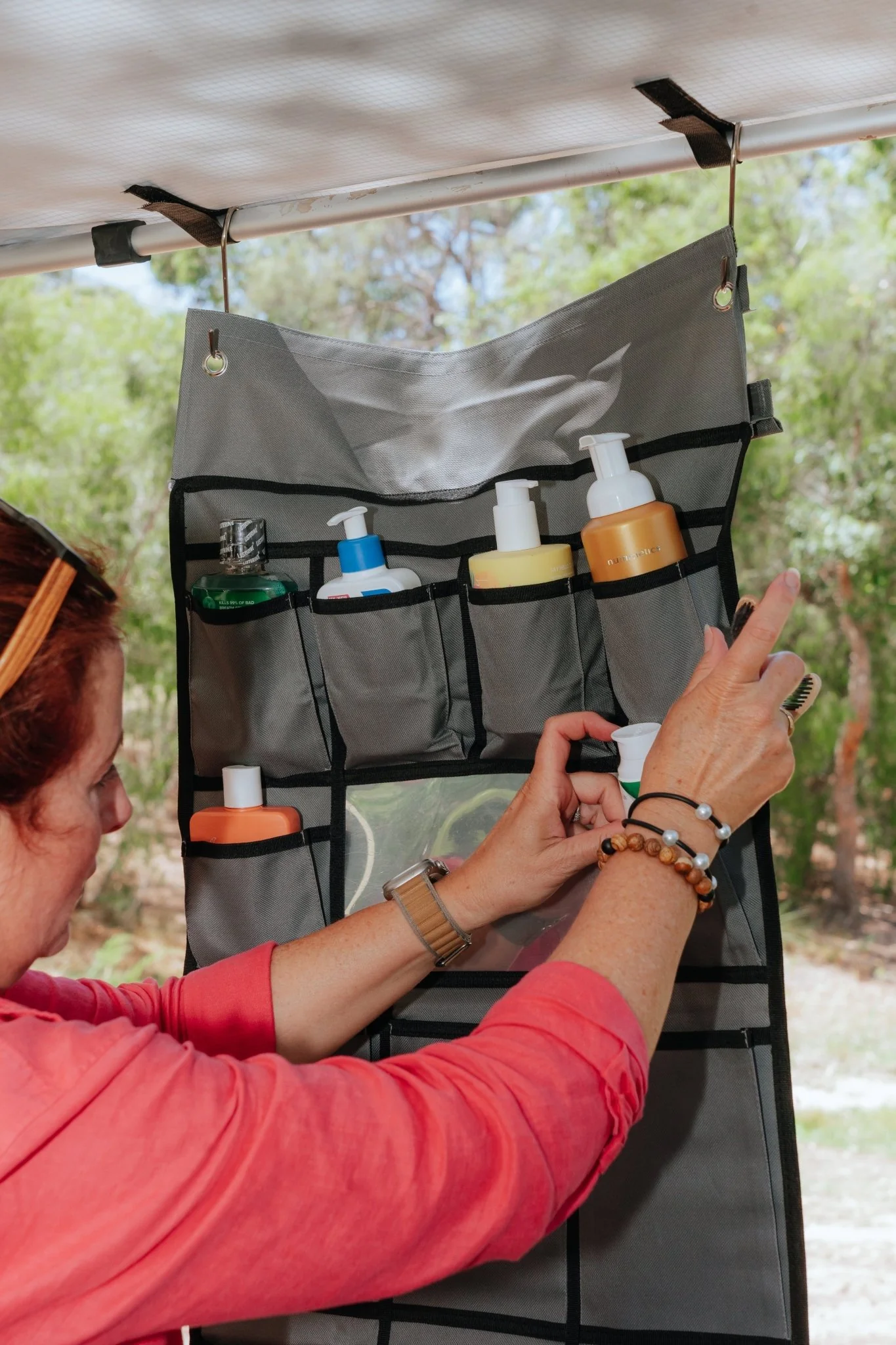 14 Pocket Car Caravan Camping Hanging Organiser with Mirror - Image 4