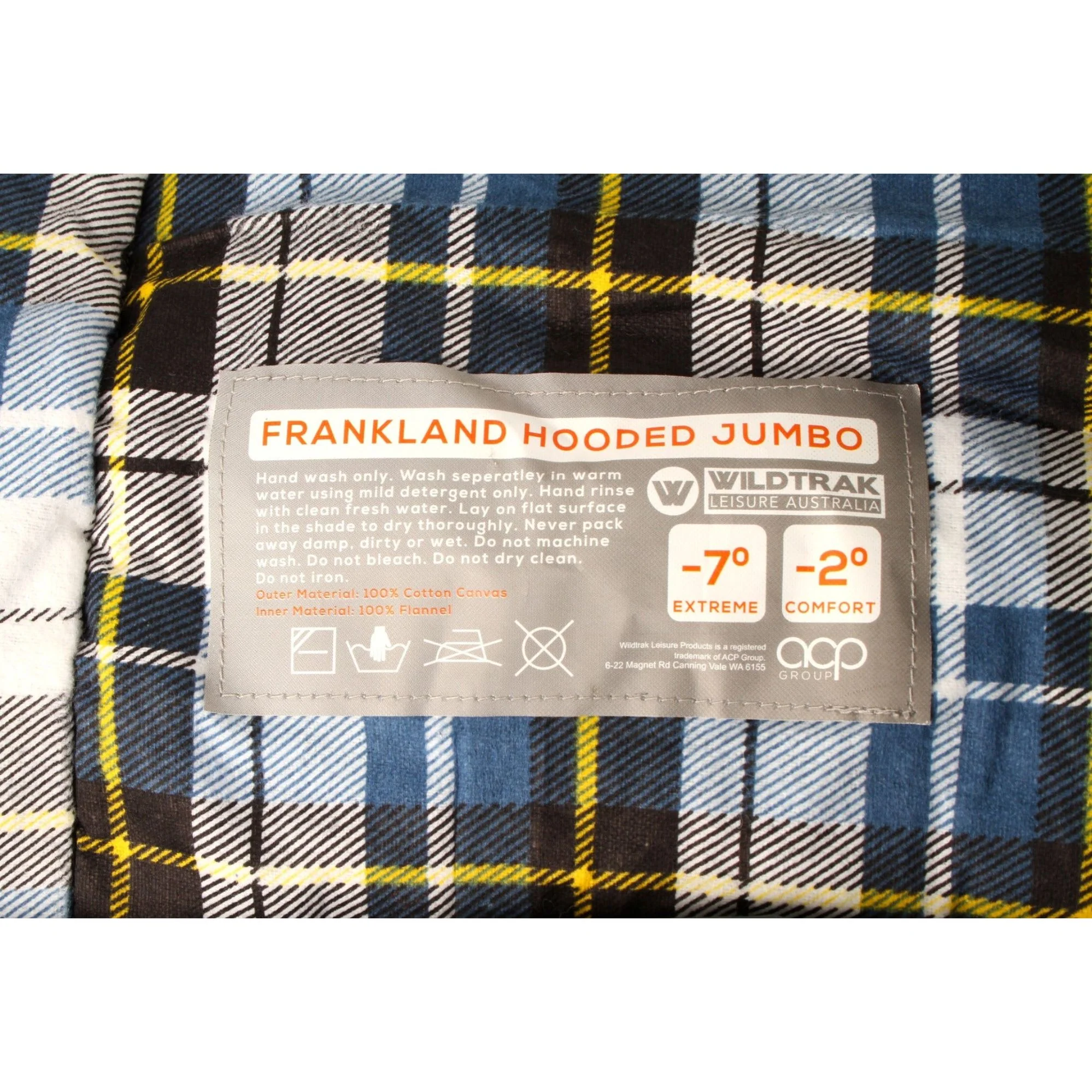 Frankland Jumbo Hooded Sleeping Bag, -2 to -7°C, Flannel Inner, Cotton Canvas Outer Shell, Auto Lock Zips, Sewn-through Contruction, Sewn-in Storage Pocket, Storage Bag, Hanging Loops, 90x230cm - Image 6