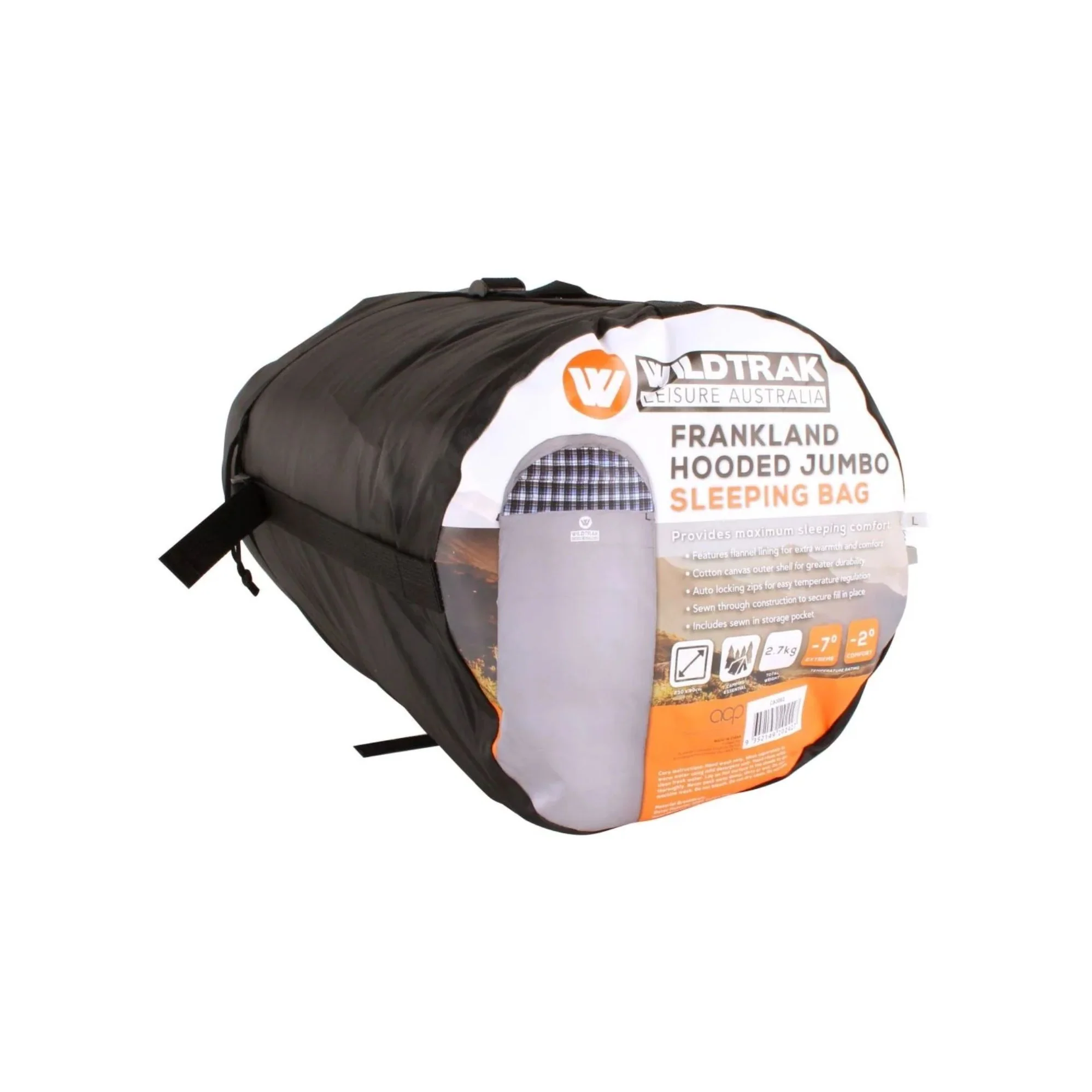 Frankland Jumbo Hooded Sleeping Bag, -2 to -7°C, Flannel Inner, Cotton Canvas Outer Shell, Auto Lock Zips, Sewn-through Contruction, Sewn-in Storage Pocket, Storage Bag, Hanging Loops, 90x230cm - Image 7