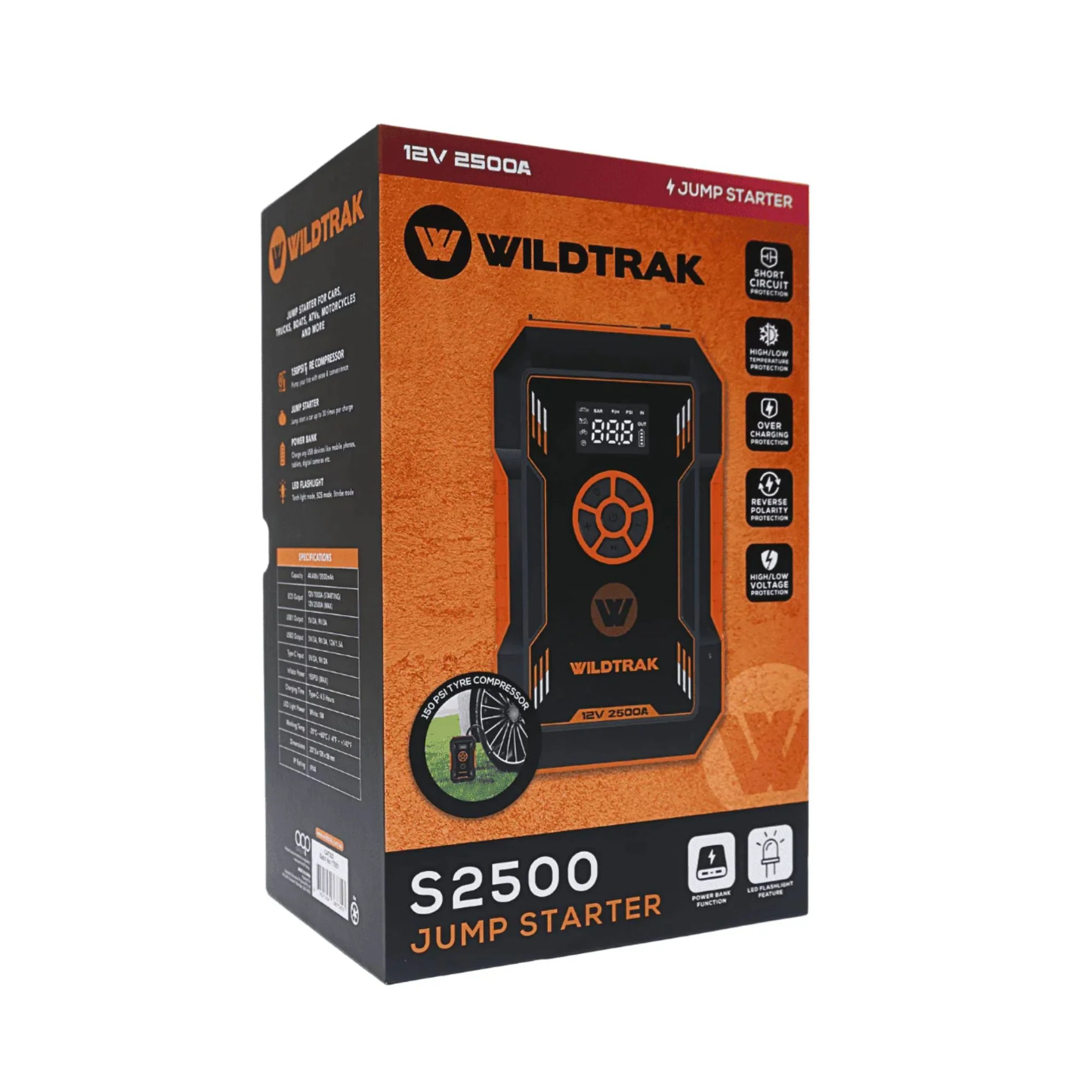 Wildtrak Heavy Duty 2500A Lithium Jump Starter 12000mAh with Tyre Compressor - Image 13