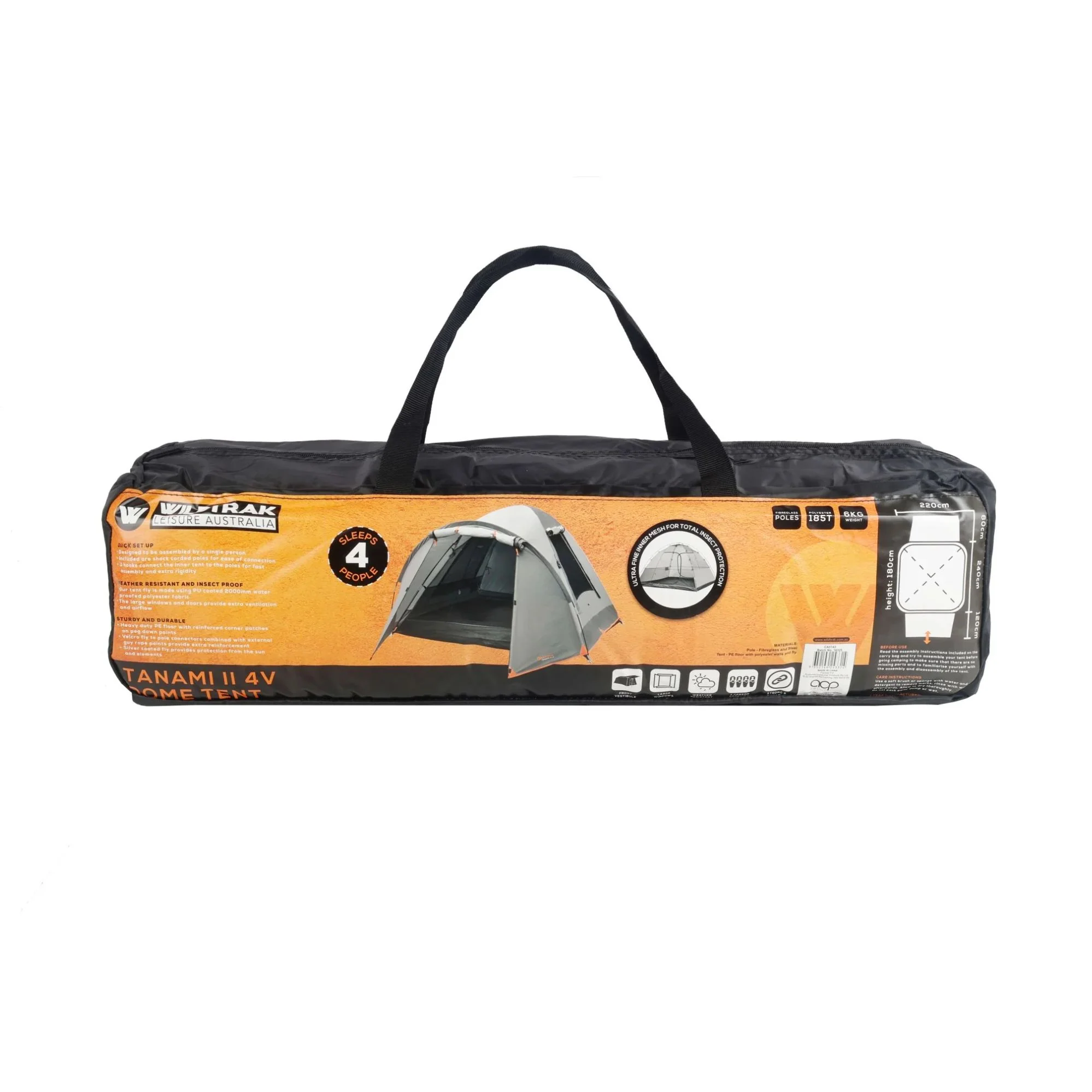 4V Tanami Series II Dome Tent with Front Vestibule, Easy 1 Person Assemble, Heavy Duty Floor, Shock Corded Fibreglass & Steel Poles, Ultrafine Mesh, J Hook Connections, Airlite Vents, Waterproof Fly, Carry Bag with Handles - Image 5